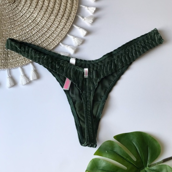 Victoria’s Secret PINK High Leg Velvet Thong Panty Green XL NEW - Picture 3 of 3
